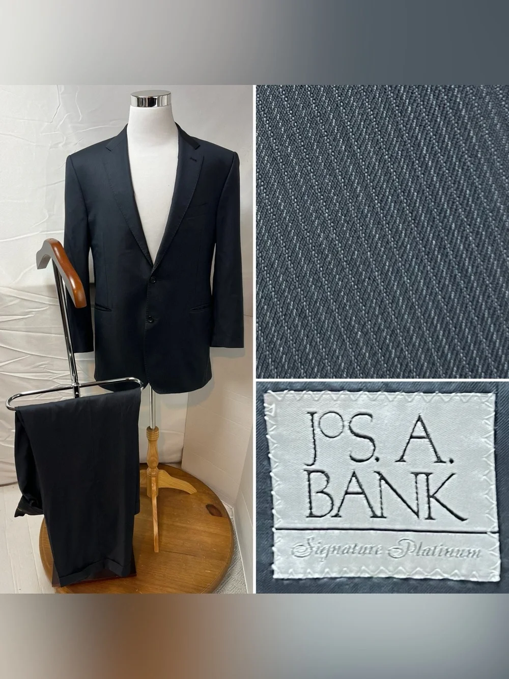 Jos. A. Bank Men's 44 Blazer Jacket 39x30 Pants Navy Thin Corded Stripe Suit
